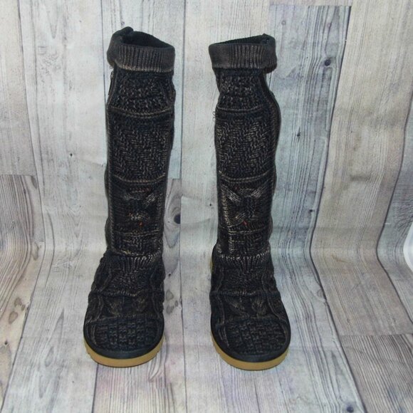 UGG Classic Knit Patchwork Black Tall Side Zip Boots Womens Size 7 - Picture 4 of 8